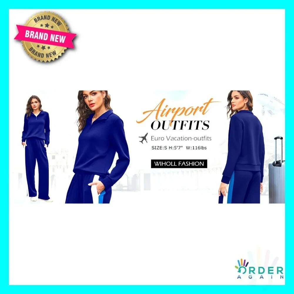 Women's Two Piece Lounge Set Wide Leg Pants Sweatsuit Travel Outfit Cozy